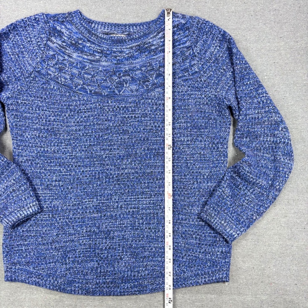 Croft‎ & Barrow Sweater Women Small Blue Marled Knit Lattice Neck Long Sleeve - Picture 6 of 7